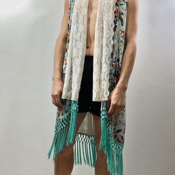 Sleeveless Floral Printed Long Cardigan - Picture 6 of 7